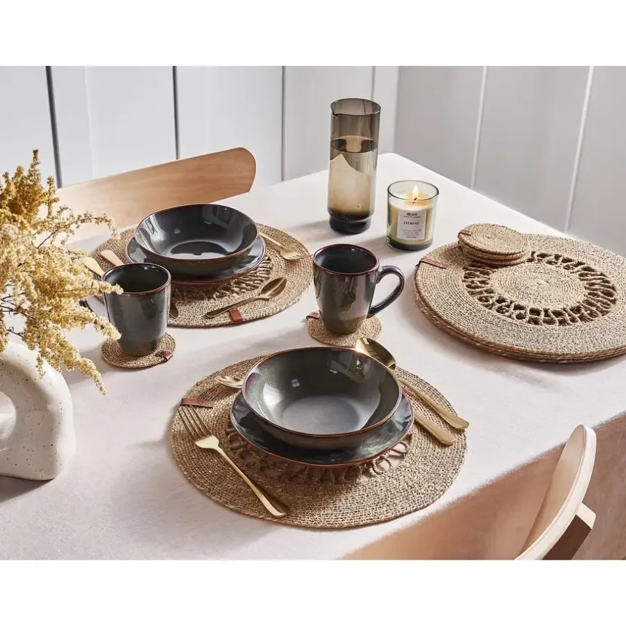 Placemats-Leen Bakker PEPPERBERRY - Set van 12 placemats en onderzetters - Natuurlijk - Jute