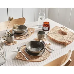 Leen Bakker PEPPERLEAF - Set van 12 placemats en onderzetters - Natuurlijk - Jute