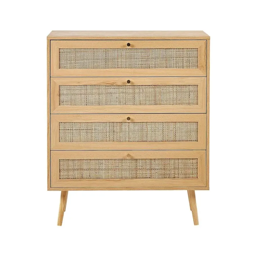Ladekasten|Ladekasten-Beliani PEROTE - Commode - Lichte houtkleur - Rotan