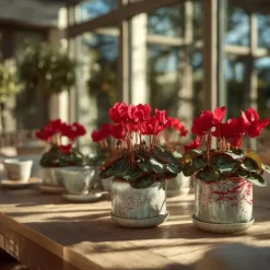 Plant in a Box Perzisch cyclaam - Set van 3 - Cyclamen Winfall Scarlet - Hoogte 10-20cm - ⌀9cm