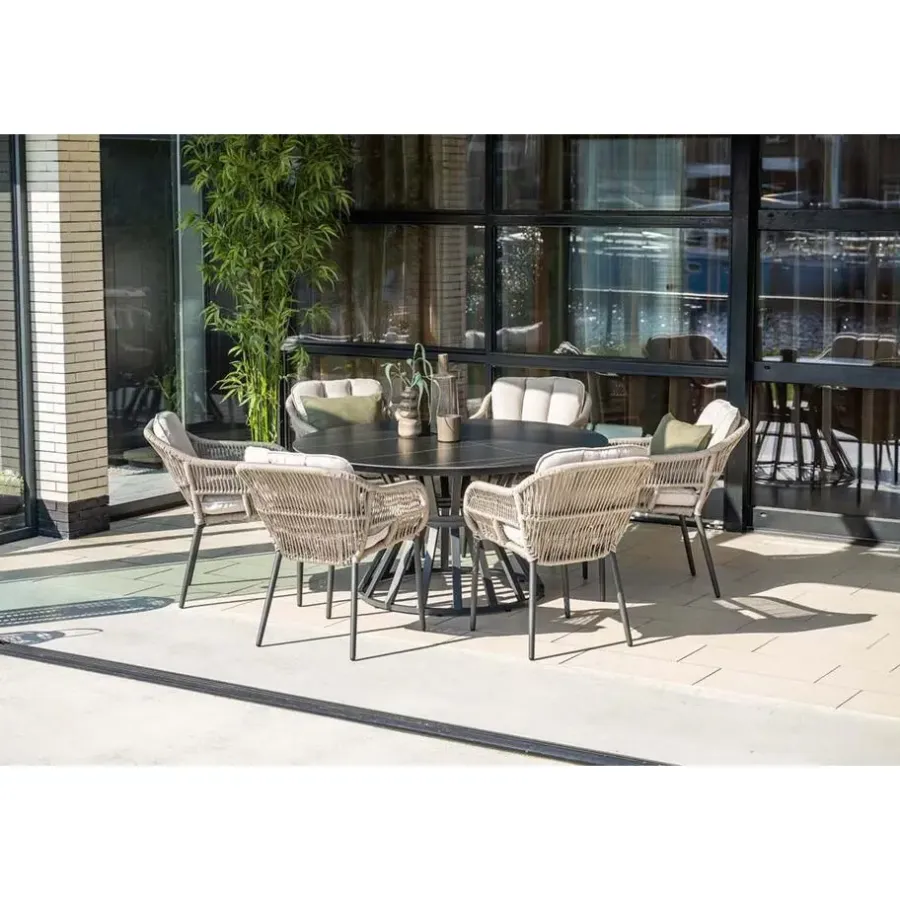 Tuinstoelen-Garden Impressions Pescara dining fauteuil - carbon black - rope taupe - desert sand