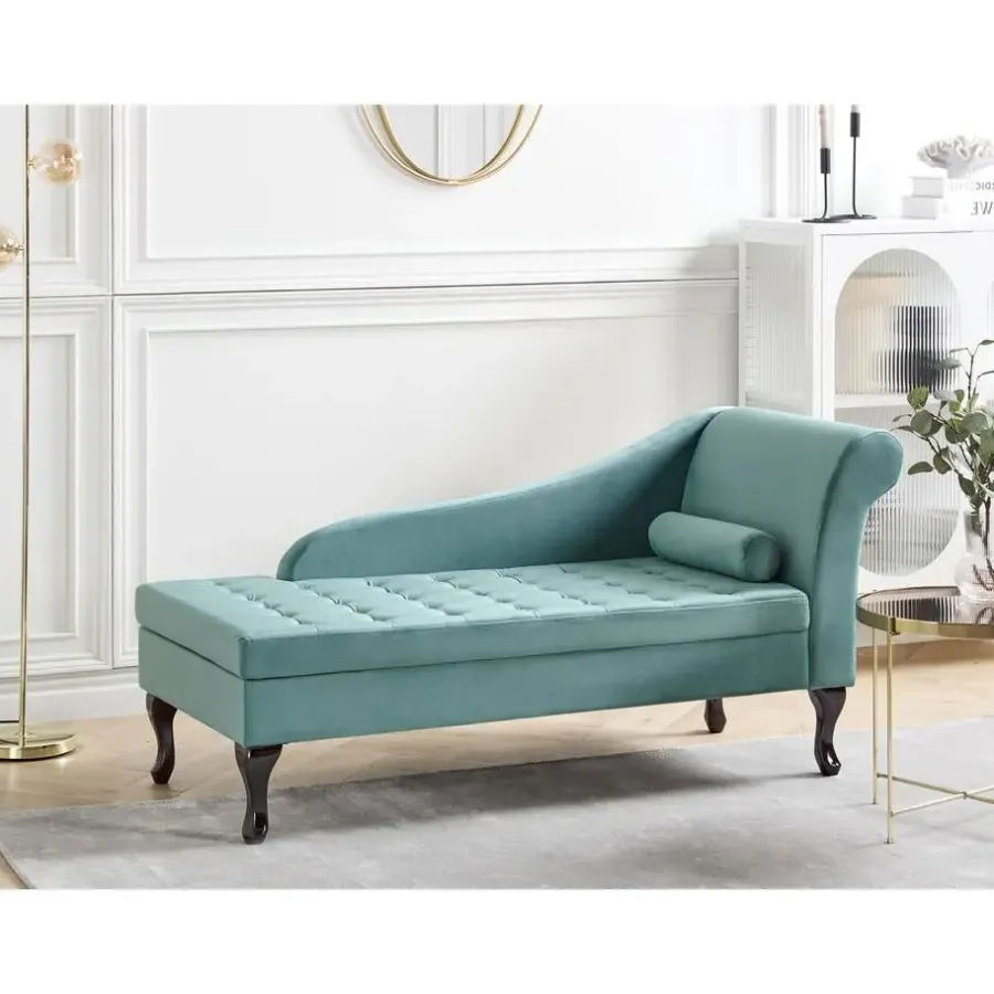 Loveseats-Beliani PESSAC - Chaise longue - Groenblauw - Rechterzijde - Fluweel