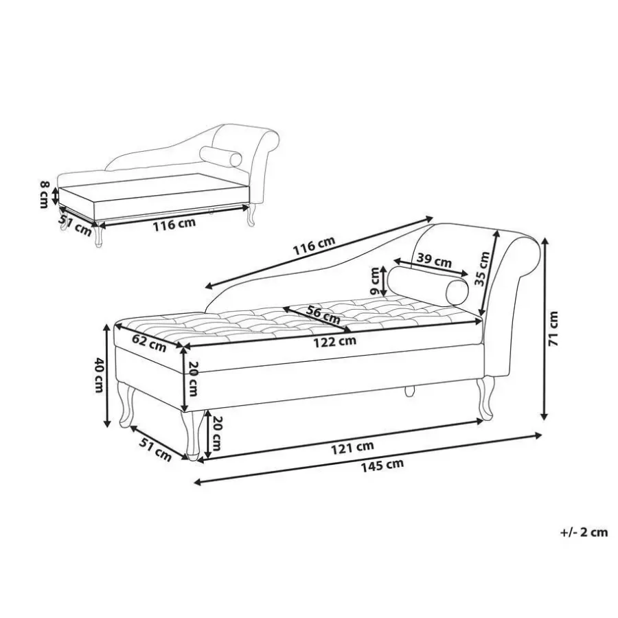 Loveseats-Beliani PESSAC - Chaise longue - Groenblauw - Rechterzijde - Fluweel