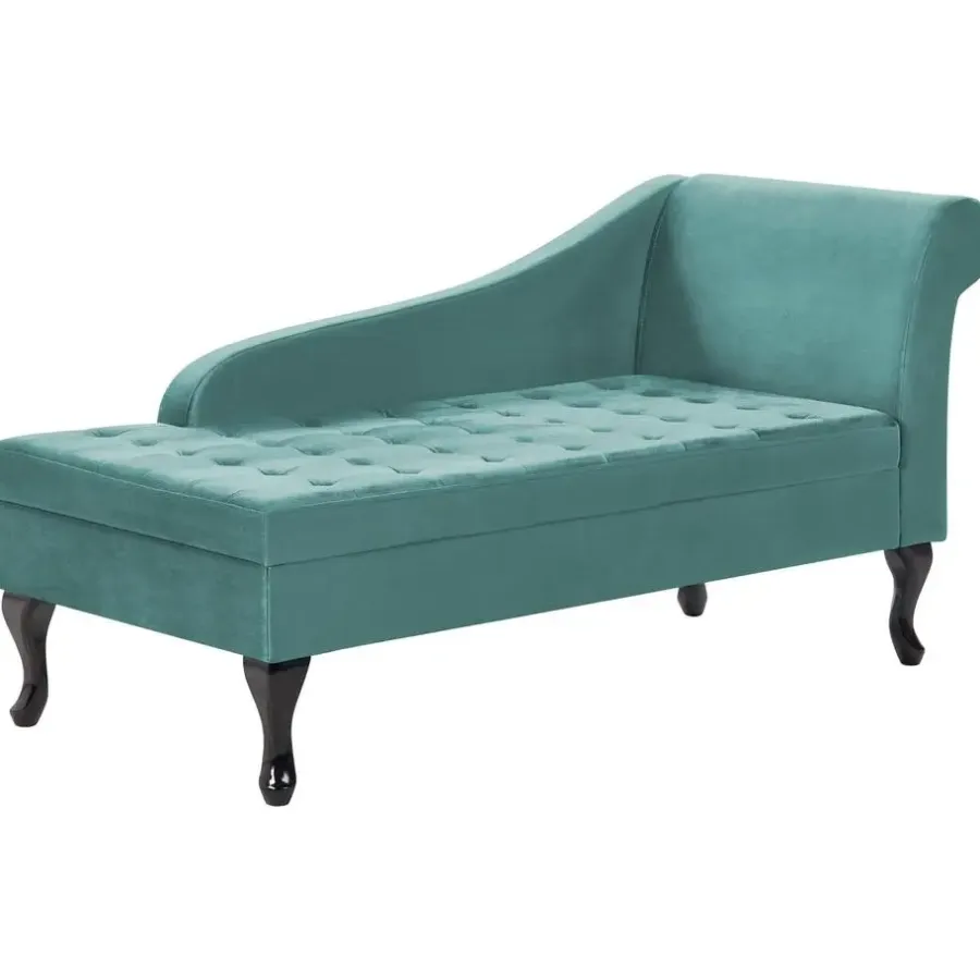 Loveseats-Beliani PESSAC - Chaise longue - Groenblauw - Rechterzijde - Fluweel