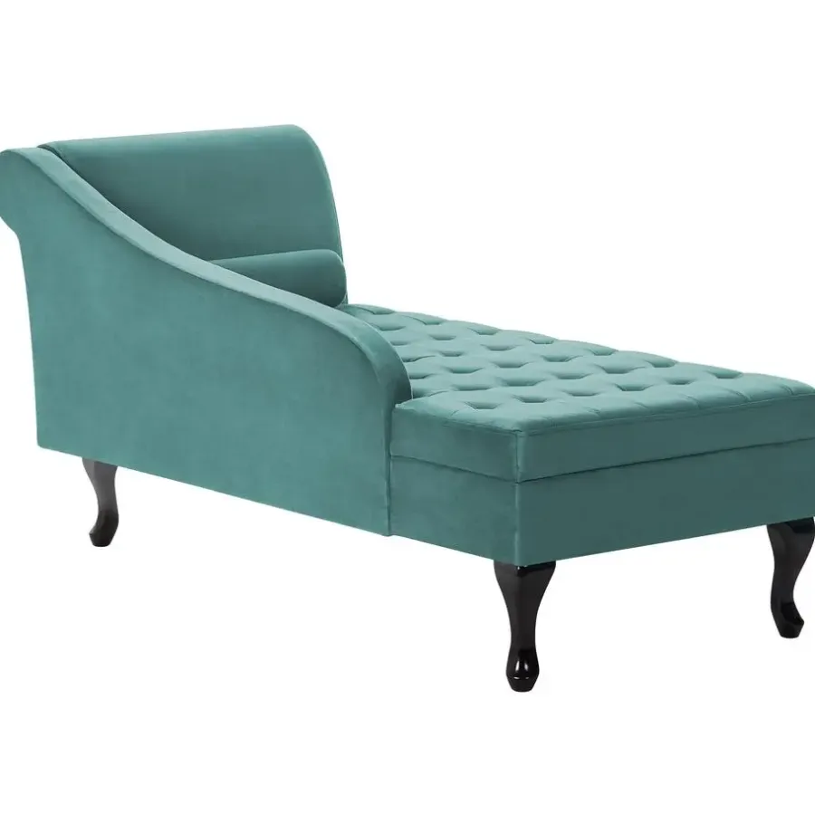 Loveseats-Beliani PESSAC - Chaise longue - Groenblauw - Rechterzijde - Fluweel