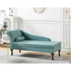 Loveseats-Beliani PESSAC - Chaise longue - Groenblauw - Linkerzijde - Fluweel