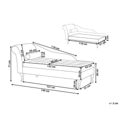 Loveseats-Beliani PESSAC - Chaise longue - Groenblauw - Linkerzijde - Fluweel