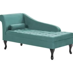 Loveseats-Beliani PESSAC - Chaise longue - Groenblauw - Linkerzijde - Fluweel