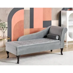 Beliani PESSAC - Chaise longue - Lichtgrijs - Rechterzijde - Fluweel