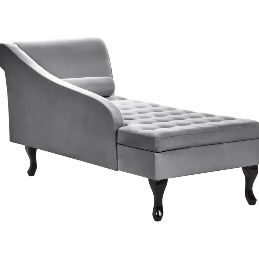 Beliani PESSAC - Chaise longue - Lichtgrijs - Rechterzijde - Fluweel