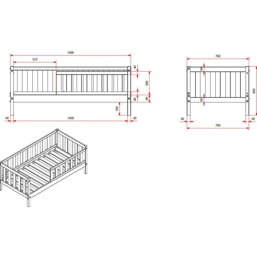 Vipack Peuterbed Petronille 70 x 140cm dennenhout - wit