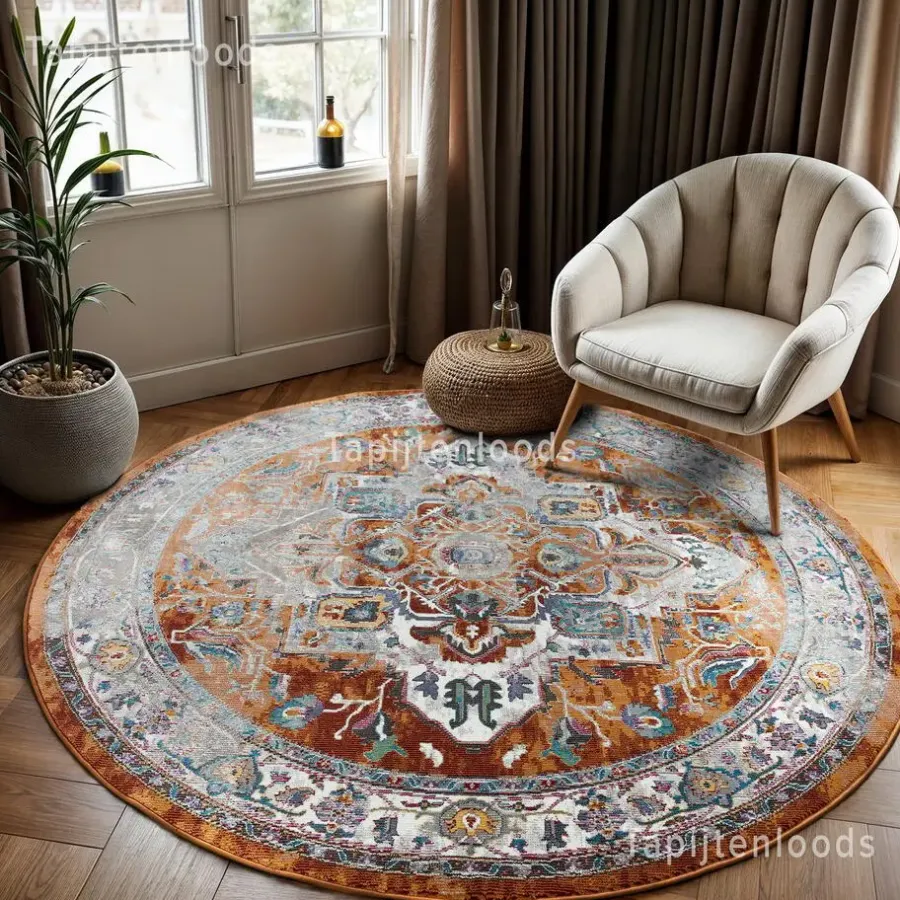 Muratap Picasso Castana Vintage Rond Vloerkleed Terra / Multi Laagpolig - 200 CM ROND