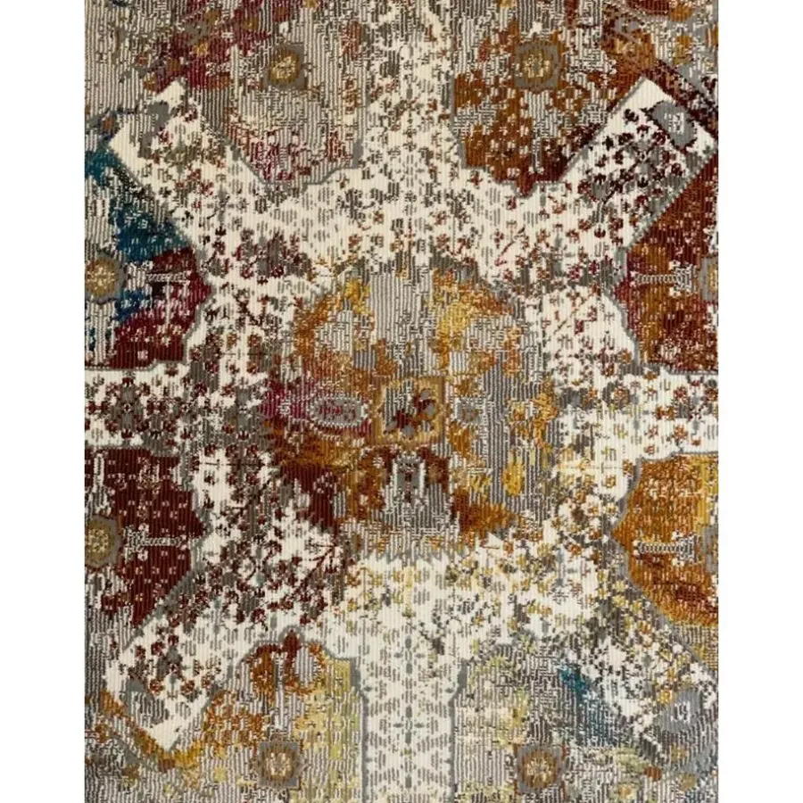Laagpolige Vloerkleden|Ronde Vloerkleden-Muratap Picasso Feraghan Vintage Rond Vloerkleed Multi / Beige Laagpolig - 200 CM ROND