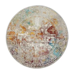 Laagpolige Vloerkleden|Ronde Vloerkleden-Muratap Picasso Feraghan Vintage Rond Vloerkleed Multi / Beige Laagpolig - 133 CM ROND
