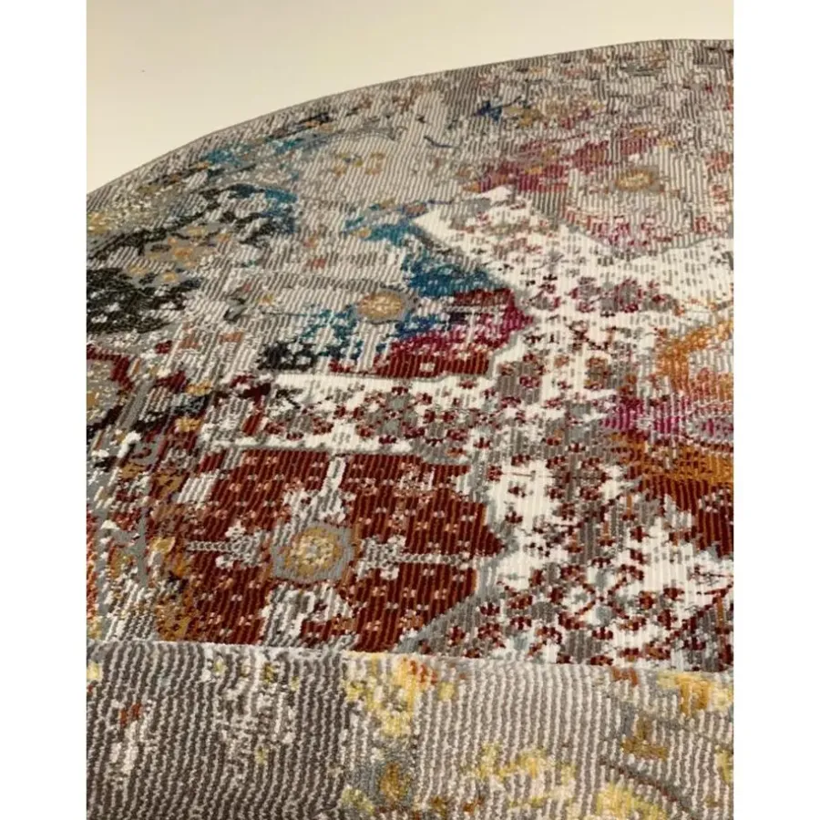 Laagpolige Vloerkleden|Ronde Vloerkleden-Muratap Picasso Feraghan Vintage Rond Vloerkleed Multi / Beige Laagpolig - 133 CM ROND