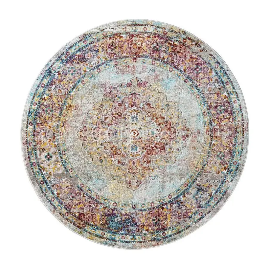Ronde Vloerkleden-Muratap Picasso Keshan Vintage Rond Vloerkleed Multi / Beige Laagpolig - 160 CM ROND
