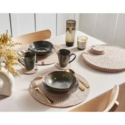 Placemats-Leen Bakker PIPTURUS - Set van 12 placemats en onderzetters - Natuurlijk - Jute
