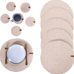 Placemats-Leen Bakker PIPTURUS - Set van 12 placemats en onderzetters - Natuurlijk - Jute