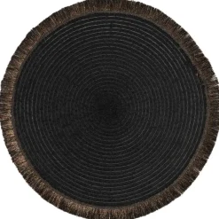 Leen Bakker Placemat Zoë met franjes - zwart - Ø35 cm