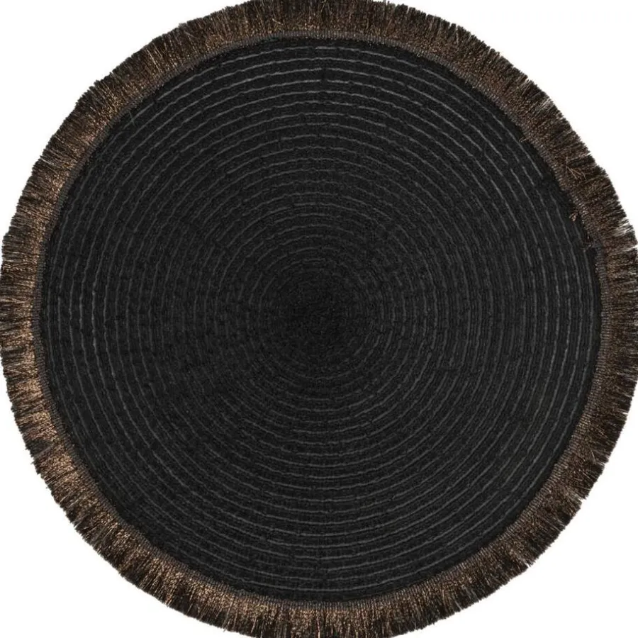 Leen Bakker Placemat Zoë met franjes - zwart - Ø35 cm