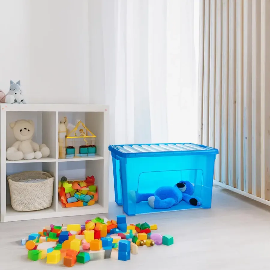PlasticForte Opbergbox met deksel - blauw - 47L - kunststof