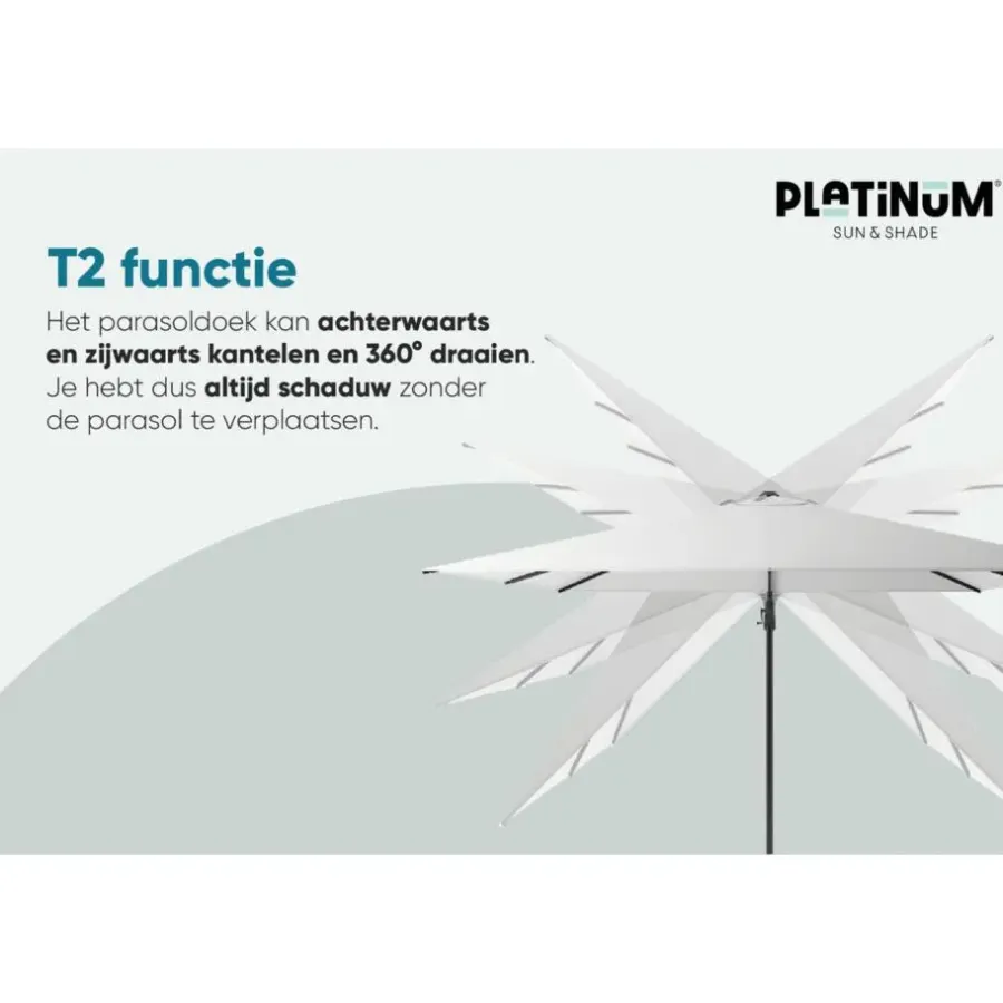 Parasols-Platinum Challenger T2 zweefparasol premium - 3,5x2,6 m. - Champagne teak
