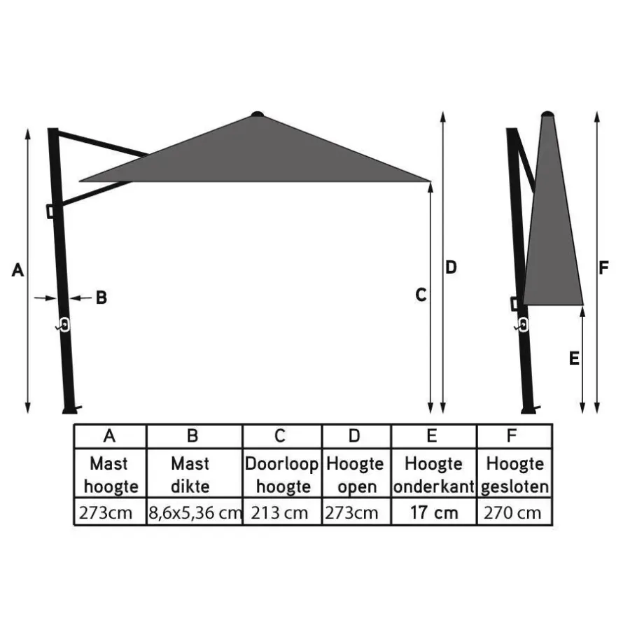 Platinum Challenger vierkante parasol T1 Premium 3,5x3,5 m - Manhattan