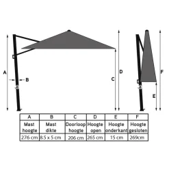 Platinum Challenger zweefparasol T1 Premium 4x3 m. - Faded Black
