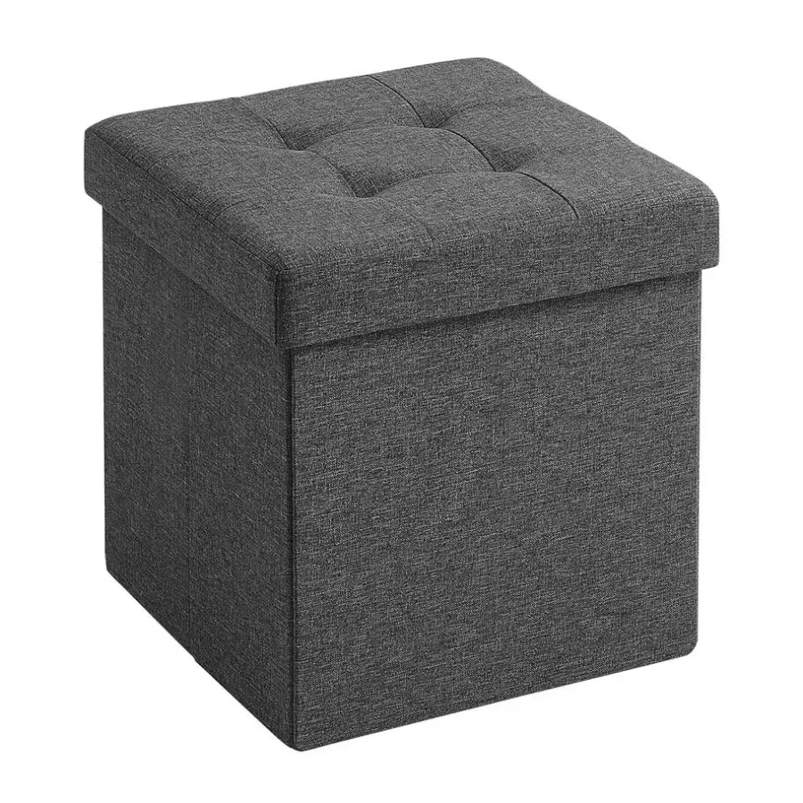 Poefen-Merkloos Poef - opvouwbaar - zonder poten - stof - 38 cm - donkergrijs