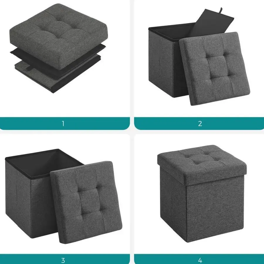 Poefen-Merkloos Poef - opvouwbaar - zonder poten - stof - 38 cm - donkergrijs