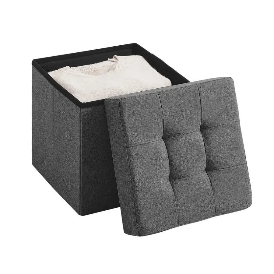 Poefen-Merkloos Poef - opvouwbaar - zonder poten - stof - 38 cm - donkergrijs