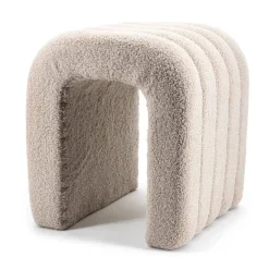 Poefen-Giga Meubel Poef Bouclé Taupe - Zithoogte 45 cm - Japandi Stijl