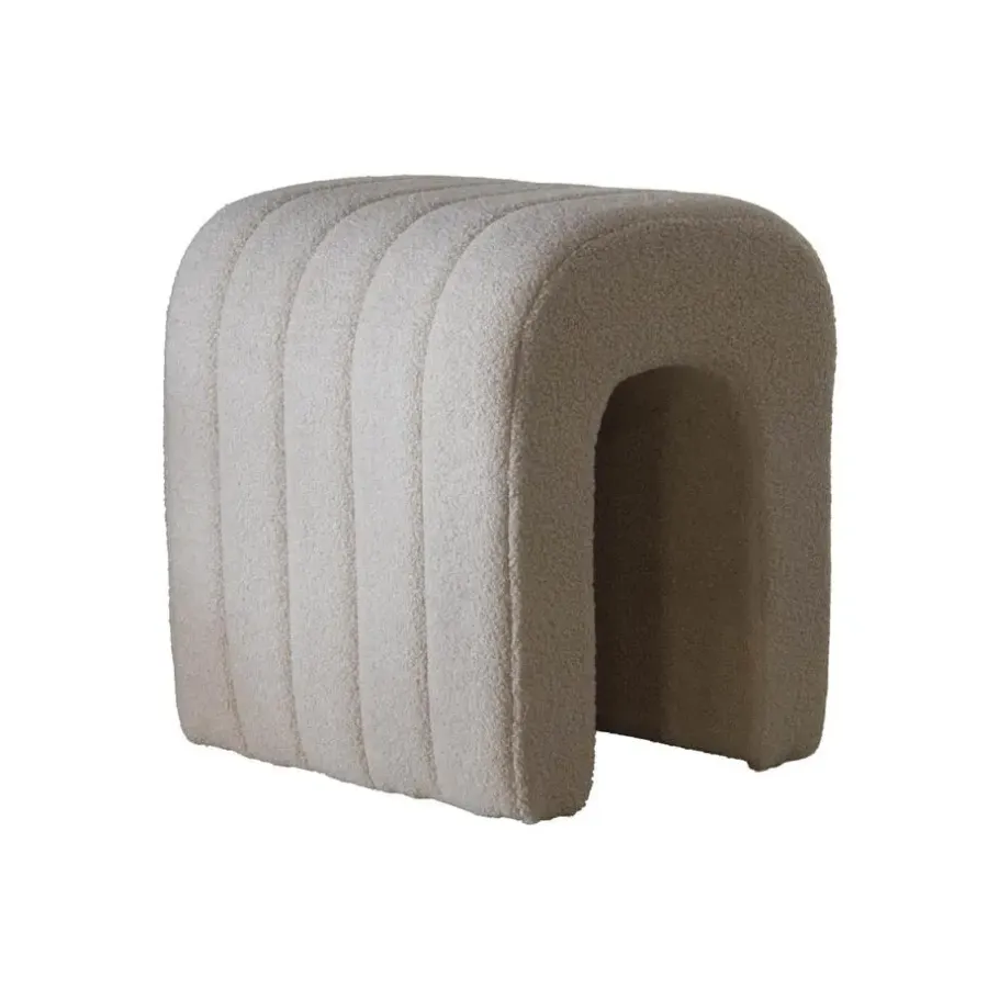 Poefen-Giga Meubel Poef Bouclé Taupe - Zithoogte 45 cm - Japandi Stijl