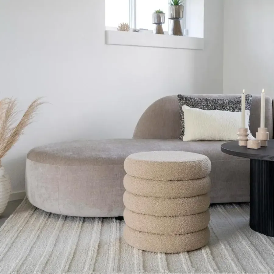 House Nordic Poef Grijs - Ø44x44cm - Ronde Poef - Poef Brooklyn