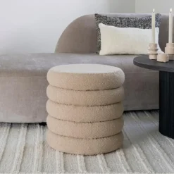 House Nordic Poef Grijs - Ø44x44cm - Ronde Poef - Poef Brooklyn