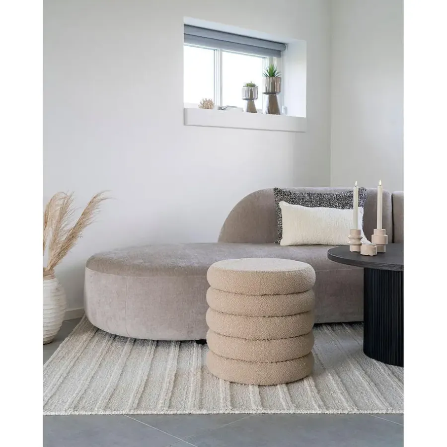 House Nordic Poef Grijs - Ø44x44cm - Ronde Poef - Poef Brooklyn