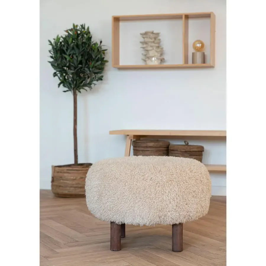 House Nordic Poef Lichtbruin Stof - Zithoogte 33cm - Ø50x33cm - Inverness