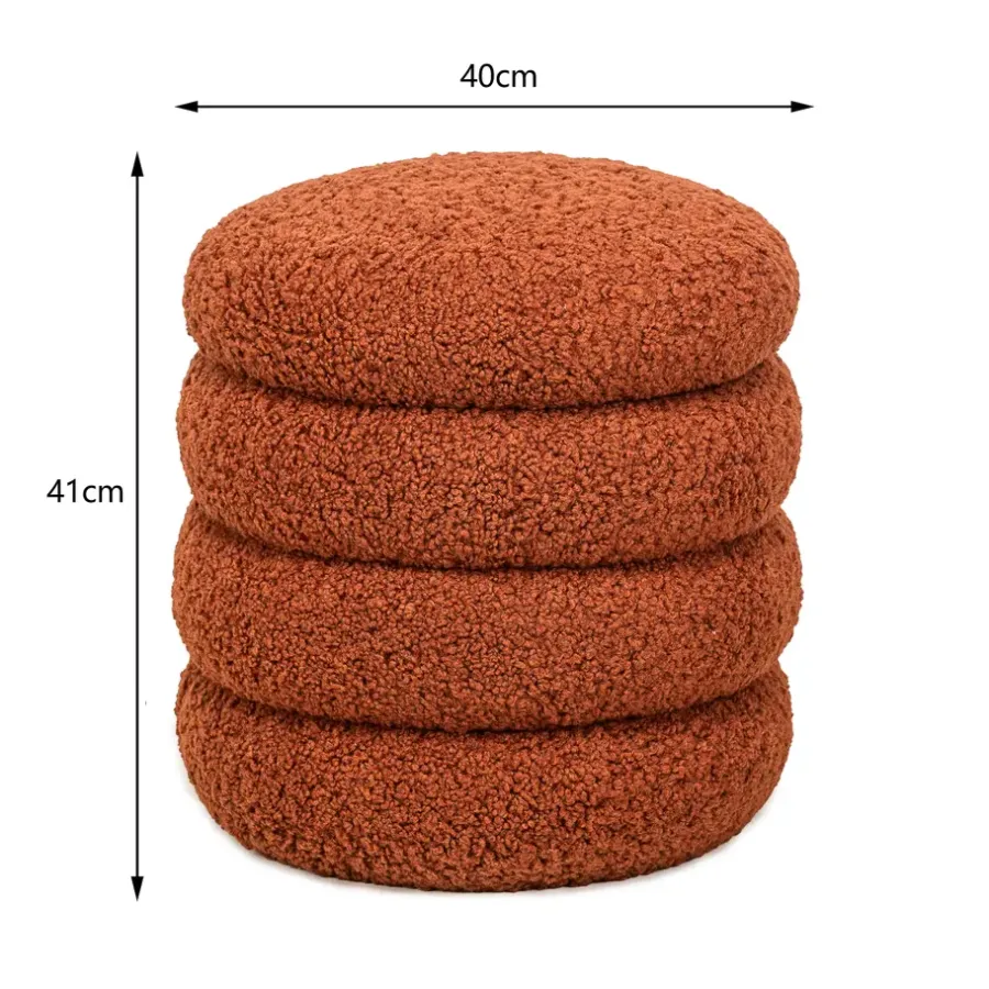 Nordlys Poef met terracotta krullen en houten basis