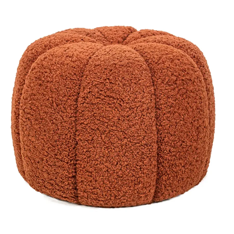 Poefen-Nordlys Poef met terracotta krullen en houten basis