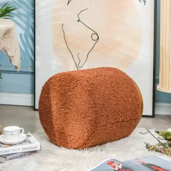 Nordlys Poef met terracotta krullen en houten basis