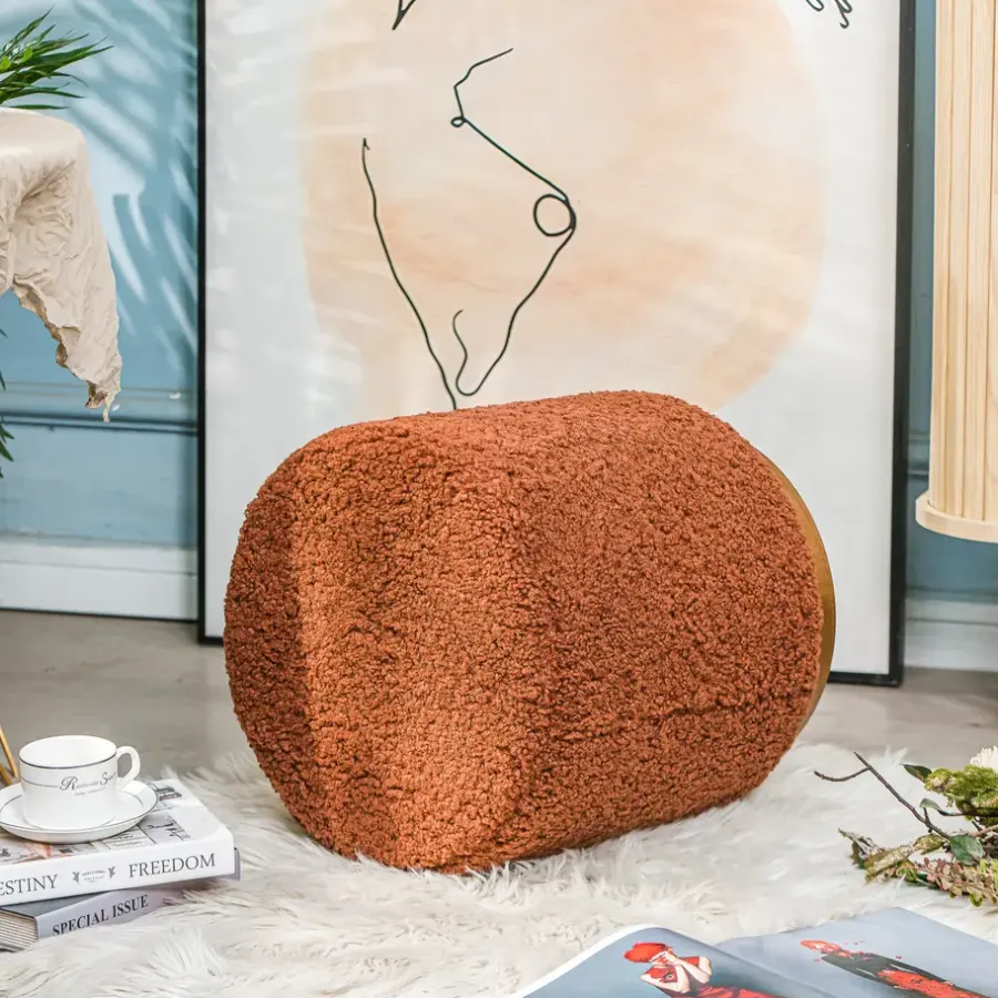 Nordlys Poef met terracotta krullen en houten basis