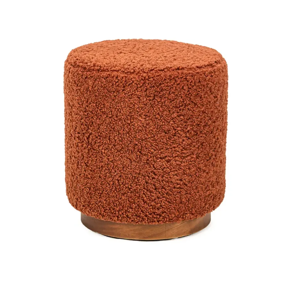 Nordlys Poef met terracotta krullen en houten basis