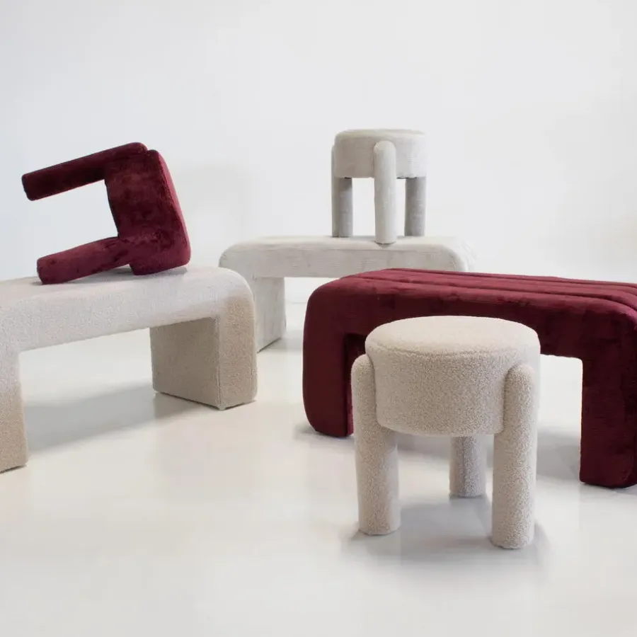 Poefen-Giga Meubel Poef Taupe Bouclé - 44x44x42cm - Yara