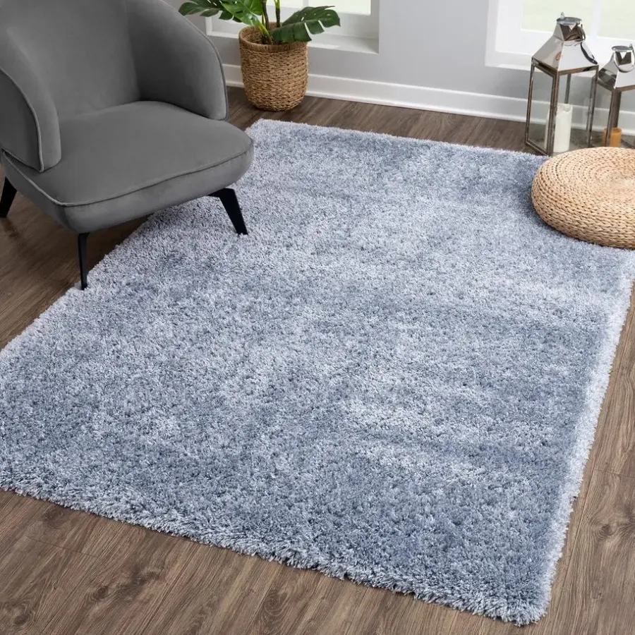 Vloerkleden|Hoogpolige Vloerkleden-Muratap Porto Soft Fluffy Vloerkleed Hoogpolig Effen Blauw - 140X200 CM
