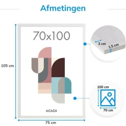 Fotolijsten-Merkloos Poster Lijst - grote Kader - 70 x 100 cm - MDF Hout - witte Rand