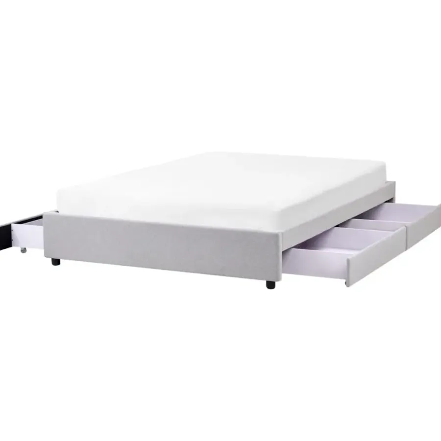 Beliani PRADES - Bed met opbergruimte - Lichtgrijs - 160 x 200 cm - Polyester