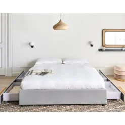 Beliani PRADES - Bed met opbergruimte - Lichtgrijs - 160 x 200 cm - Polyester