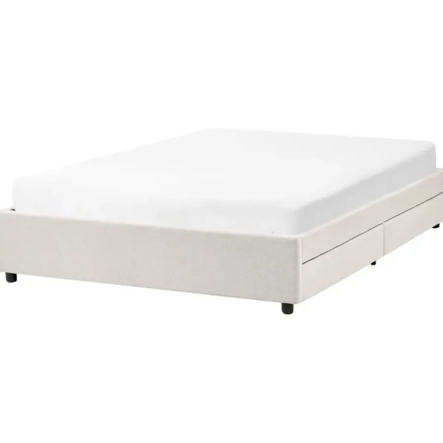 Beliani PRADES - Bed met opbergruimte - Lichtbeige - 140 x 200 cm - Polyester