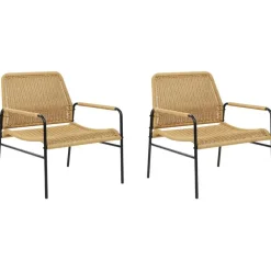 Beliani PRASIMO - Tuinstoel set van 2 - Naturel - PE Rotan