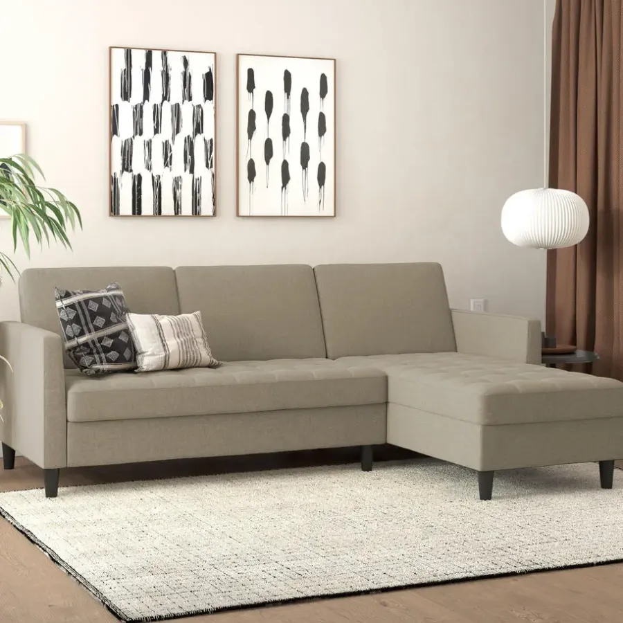 Slaapbanken|Slaapbanken-Dorel Home Presley - 3-zits hoekslaapbank in cappuccino stof
